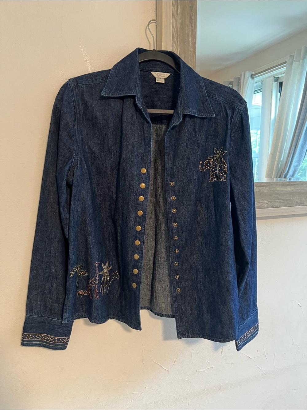 Christopher & Banks Dark Blue Denim Jacket with Embroidered Accents